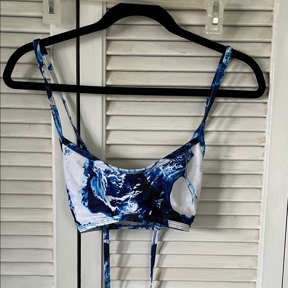 Jolyn Ryan Blue Marble Print bikini top